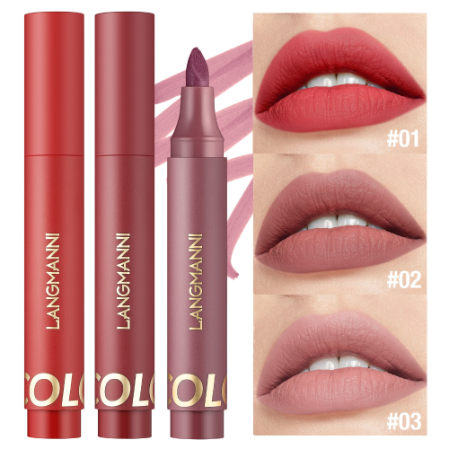 new liquid lipstick pen liquid lip liner waterproof complexion improvement three-color long-lasting lipstick