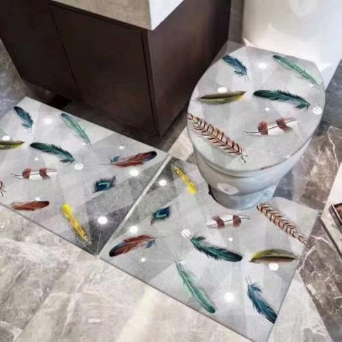 跨境热卖地毯马桶三件套海底世界地垫浴室垫吸水防滑垫水晶绒地垫