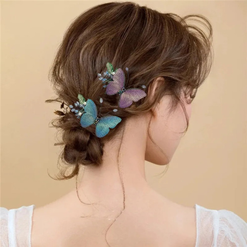 side clip side card duckbill clip south korea high-end embroidery butterfly barrettes fairy style hair accessories female niche retro updo headdress