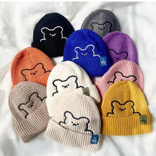 live broadcast parent-child hat child baby bear men‘s and women‘s wool hats boys autumn and winter warm student cartoon knitted hat