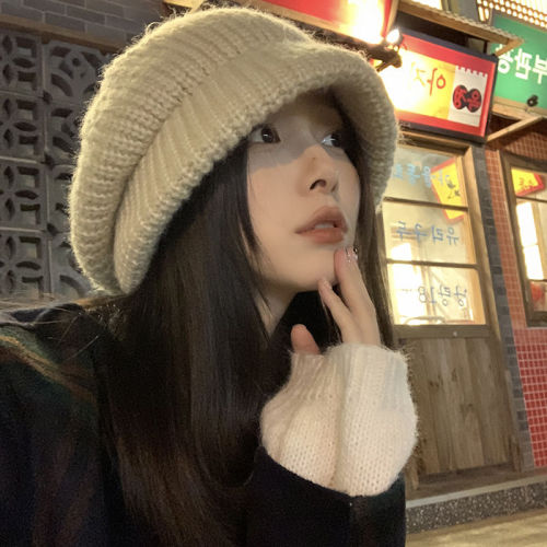 hat japanese style large big head circumference beret female autumn and winter knitting woolen cap face small pile heap cap winter bucket hat