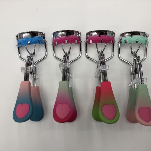rubber and plastic gradient peach heart handle with comb eyelash curler eyelash aid beauty tools