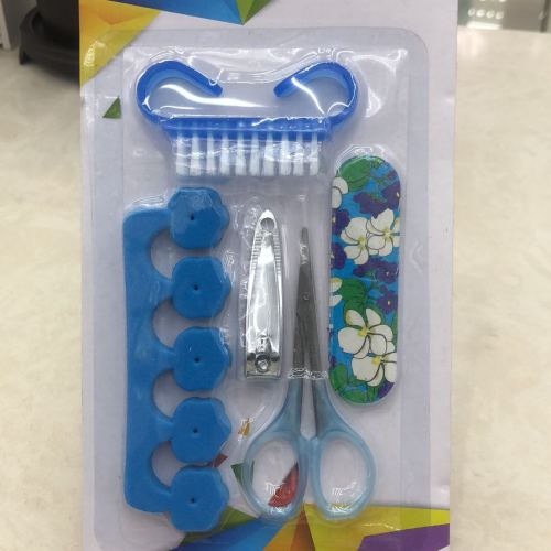 Manicure Five-Piece Set Toe Separator Dust Brush Polishing Strip Nail Scissors Beauty Scissors Combination Tool