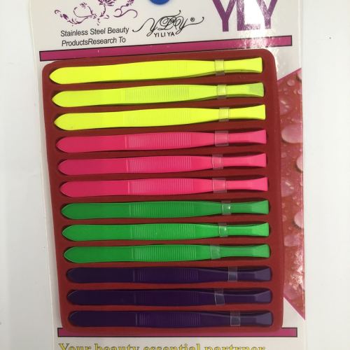 Eliya Beauty Tools Fluorescent Color Flat Socket Card Eye Tweezer Hair Slant Tweezer Eyebrow Tweezers