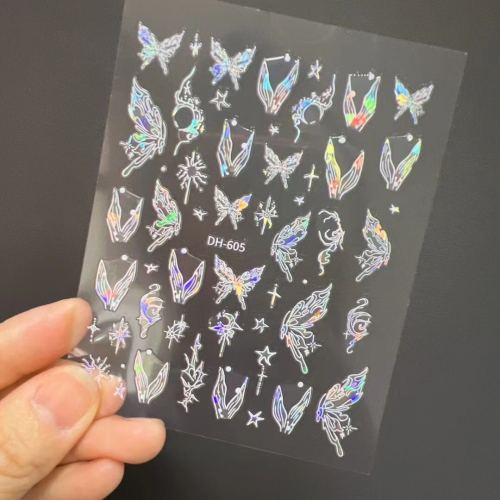 foreign trade hot selling butterfly laser silver nail sticker paper butterfly nail decoration nail sticker