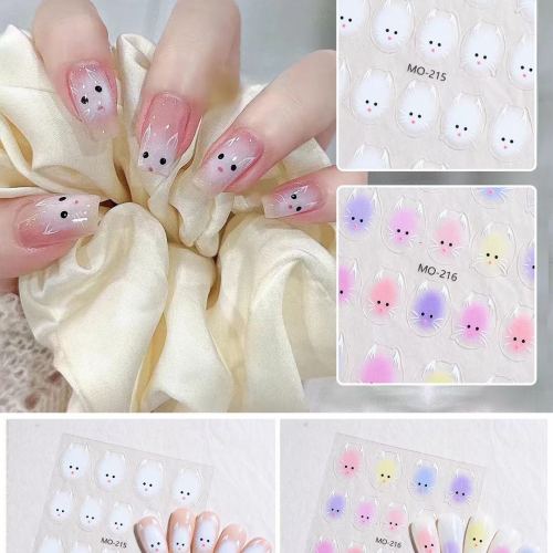 cute fried fur cat comes with blush-free blooming aurora butterfly manicure ins style simple white moonlight