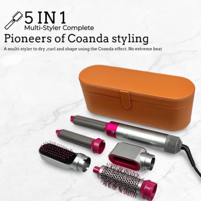 Cross-Border Leather Case Five-in-One Hot Air Comb Automatic Hair Curler for Curling Or Straightening Hair Styling Comb Electric Hair Dryer