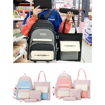 2023 Summer New Backpack Zip Canvas Contrast Color Casual Bag Schoolbag Popular Bag Set