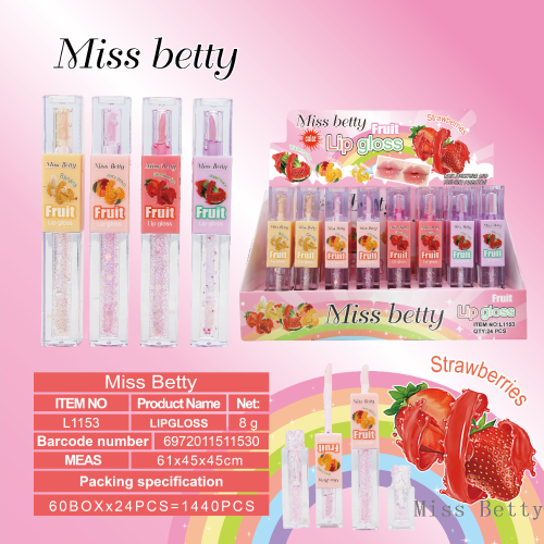 MissBetty跨境外贸新品爆款亮片双头唇釉变色8色唇油可爱水果卡通
