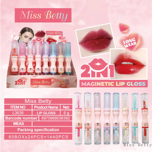 MissBetty新款跨境爆款8色双头2合1亮片唇油+唇油 专供出口