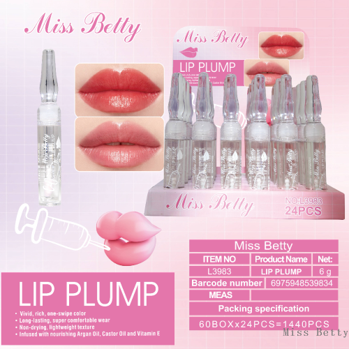 MissBetty新款跨境外贸水滴管透明丰唇唇油 专供出口