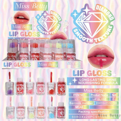 MissBetty新款跨境外贸6色圆管可爱珠珠亮片唇釉唇油 专供出口