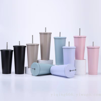 2023 New Large Capacity Cup with Straw, 710ml Stainless Steel Water Cup. Bubble Milk Tea Cup. Large Capacity Coffee Cup