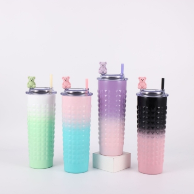 Cup Water Cup Cup with Straw Vacuum Cup Milky Tea Cup Stainless Steel Vacuum Cup New Water Cup Gradient Insulation Vacuum Cup