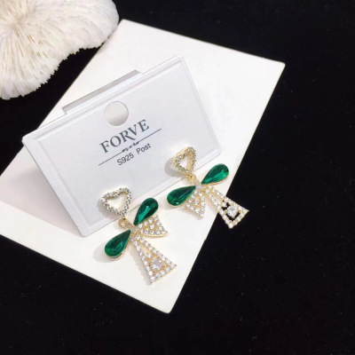 Lovely Inlaid Emerald Bow Stud Earrings 2023 New Trendy Elegant High-Grade Earrings