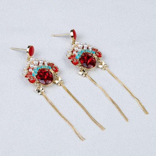 新款中国民族风京剧脸谱长款耳线个性网红气质流苏耳坠耳饰