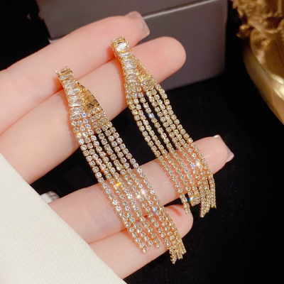 European and American Personalized Exaggerated Sparkling Full Rhinestone Long Tassel Earrings Affordable Luxury Fashion High-Grade Earrings