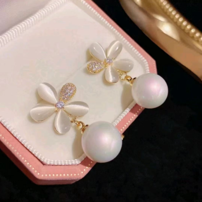 14 Jinwei Inlaid Zircon High-Grade Light Luxury Opal Flower Pearl Stud Earrings Exquisite Trendy Transparent All-Match Earrings