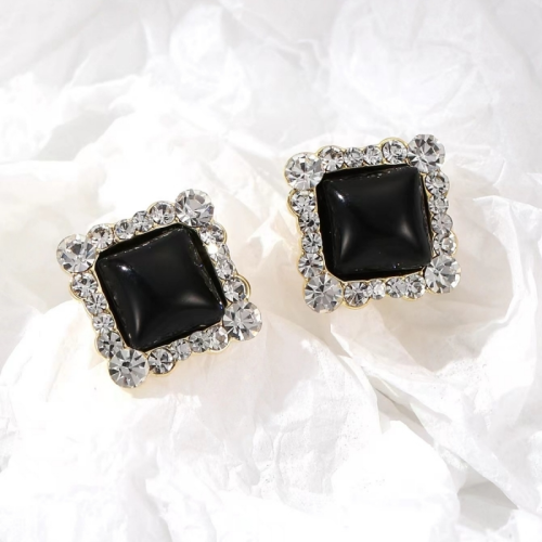 欧美个性简约黑色几何方形耳环气质高级感百搭耳扣耳饰女