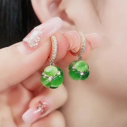 opal round niche diamond earrings fresh elegant high-grade light luxury exquisite green new all-match earrings