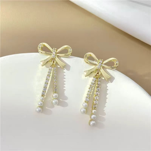 new minimalist cute bow tassel stud earrings high-grade special-interest design light luxury super fairy sweet beautiful stud earrings