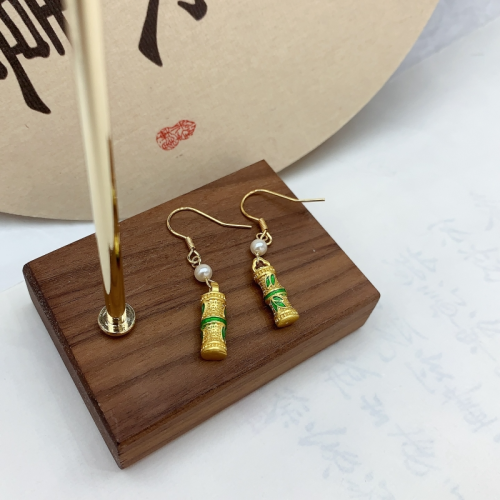 national style fashionable elegant ancient gold-plated drop oil enamel color bamboo earrings retro design ear hook earrings