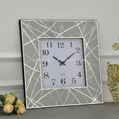 Glass Silver Mirror Wall Clock Personality Creative Living Room Decorative Wall Clock Pattern Large Clock