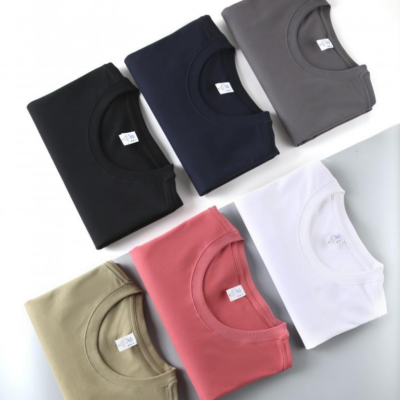 New Men's All-Cotton T-shirt round-Neck Comfortable Breathable and Simple Generous Solid Color Printable Logo Bulk Uniform 210G