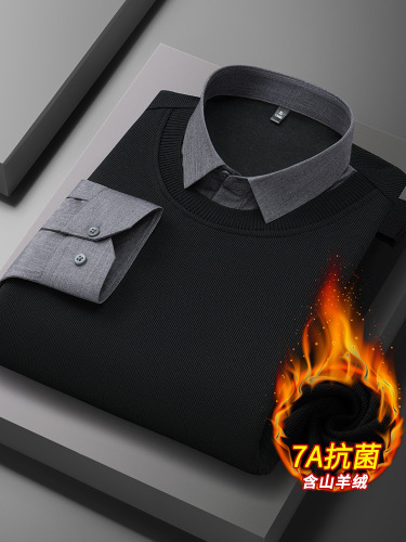【棉服+衬衫】7A山羊绒新款秋冬透气保暖无痕加绒衬衫方领打底衫