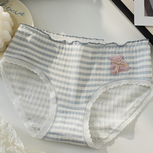 Cotton Underwear B555 Cotton Women‘s Underwear Cotton Mid Waist Seamless Wooden Ear Macaron Color Series Triangle Underwear Girl‘s Underwear