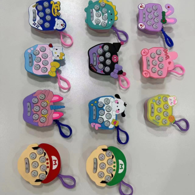 Cross-Border Mini Handheld Game Machine Cartoon Pattern Whac-a-Mole Electronic Luminous Toy Small Ornaments Keychain Wholesale