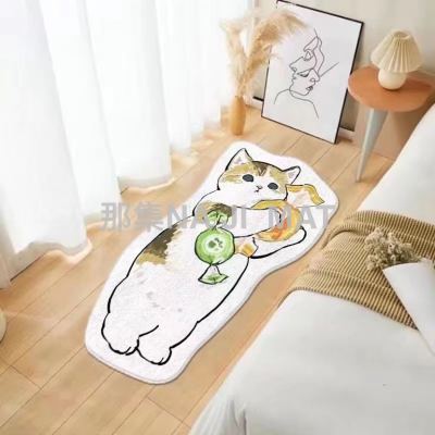 Cashmere-like Printed Cartoon Shaped Bedside Blanket Long Rug Non-Slip Foot Mat Children's Room Door Mat