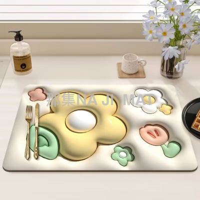 Diatom Mud Absorbent Mat Countertop Kitchenware Insulation Mat Kitchen Draining Mat Bar Bowl Plate Cup Wash-Free Drying Mat