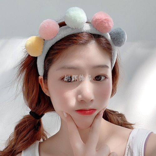 headband female face wash non-slip hair fixer south korea online influencer cute color plush hair band hair ball headdress simple headband tide