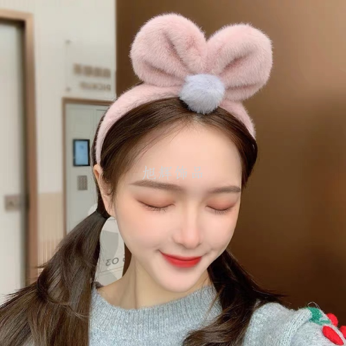 soft glutinous cute bow fluffy hair band sweet mori versatile headband face wash hair band korean style headdress