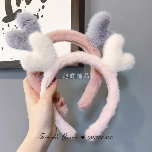 korean style women‘s cute face wash rabbit fur antlers fluffy hair band christmas fox fur headband headdress factory direct sales