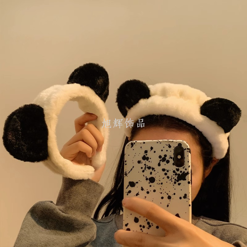 cute cartoon plush panda ear headband apply a facial mask dedicated for washing autumn and winter hairband with wide edge female online influencer