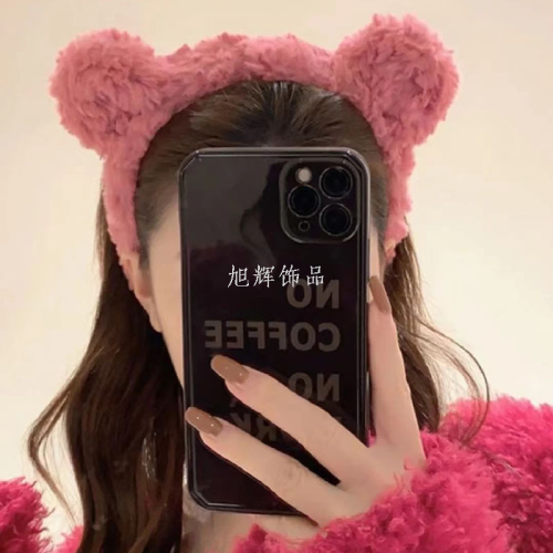 girl cute plush bear ear hairpin autumn and winter brown cartoon hair tie apply a facial mask makeup hair band