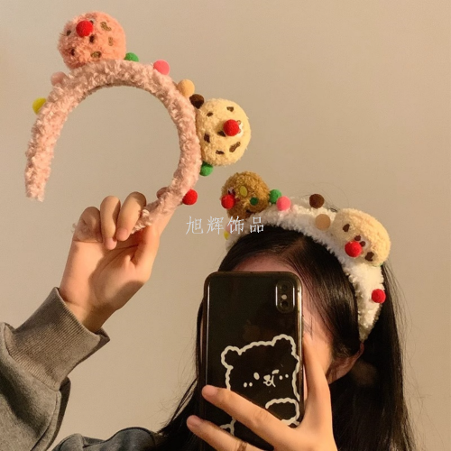 sweet girl cookie face wash mask headband female furry ugly cute wide side pressure hair headband hair accessories