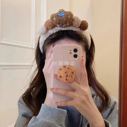 cute bear headband autumn and winter plush face wash hair band super cute color cartoon headwear girl photo joker hairclip