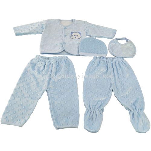 Spring Lady Autumn and Winter Bean Velvet baby Clothes Baby Suit Popular Children‘s Suit 5-Piece Children‘s Clothing