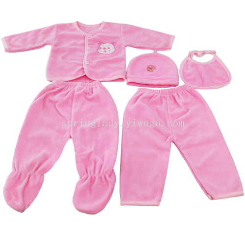 spring lady polar fleece baby underwear five-piece suit autumn and winter warm male and female baby clothes