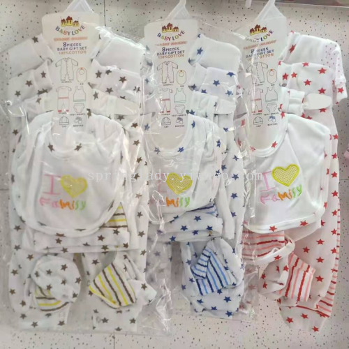 spring lady jumpsuit 8-piece printed newborn romper baby multi-piece cartoon baby romper