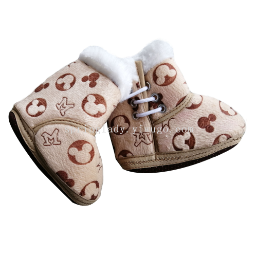 spring lady0-12 months high-top cotton-padded pants embroidery cartoon plus velvet thickened baby‘s shoes baby shoes