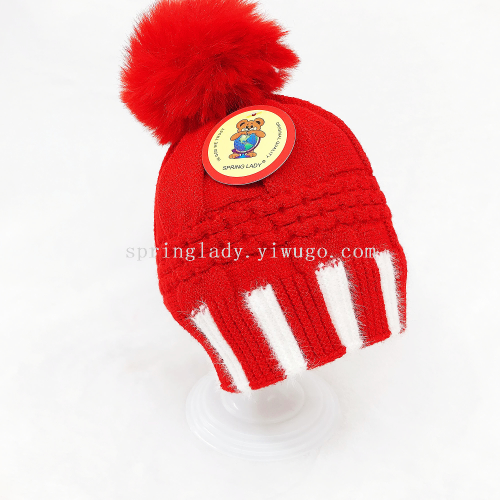 spring lady cored yarn boys and girls wool warm cute children‘s hat baby knitted windproof pullover hat