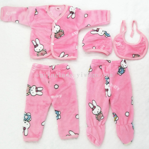 婴儿衣服宝宝春秋冬保暖套装新生儿珊瑚绒儿童睡衣婴儿法兰绒套装