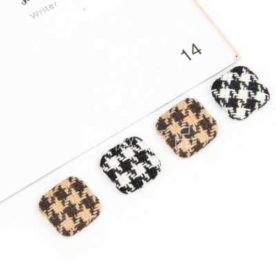 18/20/22/25mm Square Cloth Wrapper Button Square Houndstooth Design Square Buckle Ear Studs Barrettes Hair Comb Accessories