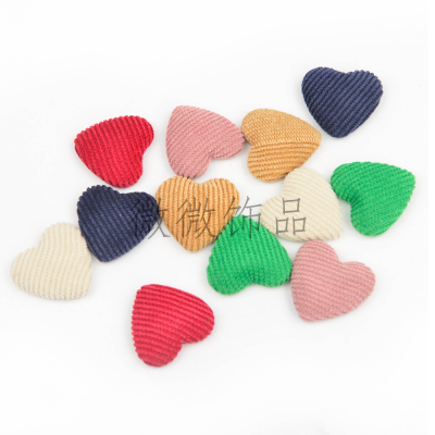 25mm Pointed Heart Shaped Striped Corduroy Cloth Wrapper Button Customized Hair Accessories Headdress Earring Accessories Customized
