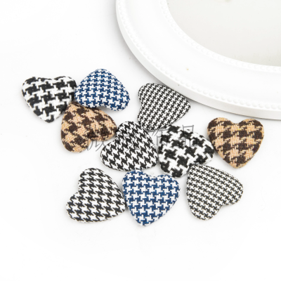 25mm Pointed Houndstooth Heart Shaped Cloth Wrapper Button Customized Fine Plaid Hair Accessories Headdress Earring Accessories Customized