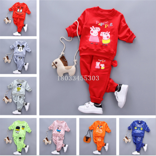 factory direct supply stall supply children‘s clothing wholesale korean small and medium children‘s round neck sweater suit long sleeve two-piece set